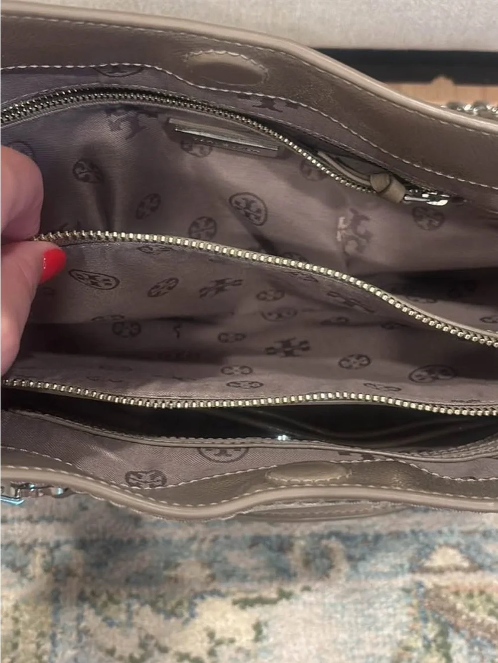 Tory Burch Taupe Leather Chain-Accent Shoulder Bag